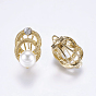 Alloy Rhinestone Stud Earring Findings, with Loop and Acrylic Pearls, Ring