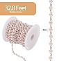 Plastic Imitation Pearl Beaded Chain, with Gold Plated Brass Cable Chains, Soldered, with Spool, for Jewelry Making