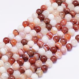Natural Red Stripe Agate Beads Strands, Round