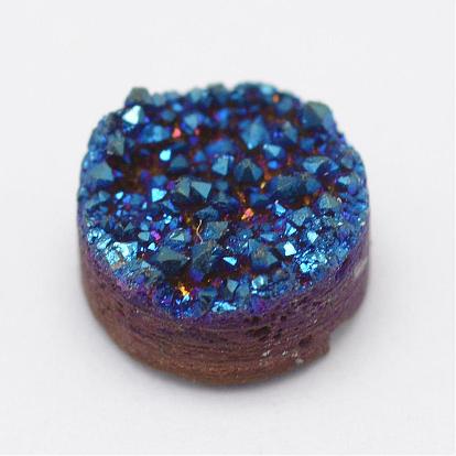 Electroplated Natural Druzy Agate Cabochons, Flat Round