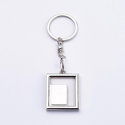 Porte-clés mini cadre photo en alliage, avec des anneaux de fer et des chaînes, rectangle