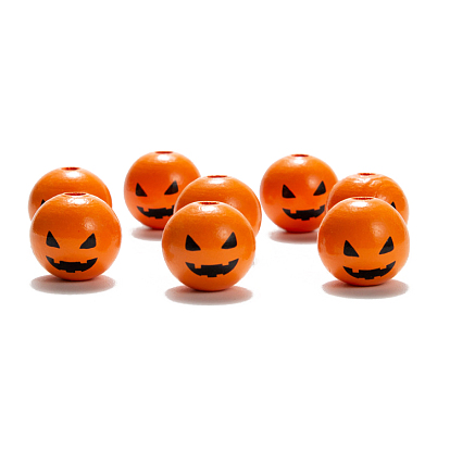 Halloween Black Jack O Lantern Printed Wood Beads, Round