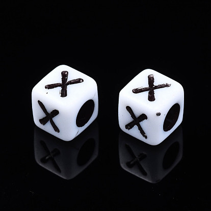Opaque Acrylic Beads, Cube with Alphabet