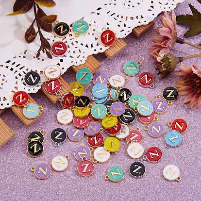 120Pcs 12 Colors Golden Plated Alloy Charms, with Enamel, Enamelled Sequins, Flat Round with Letter