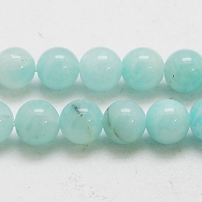Natural Gemstone Beads Strands, Round, Amazonite, Grade A