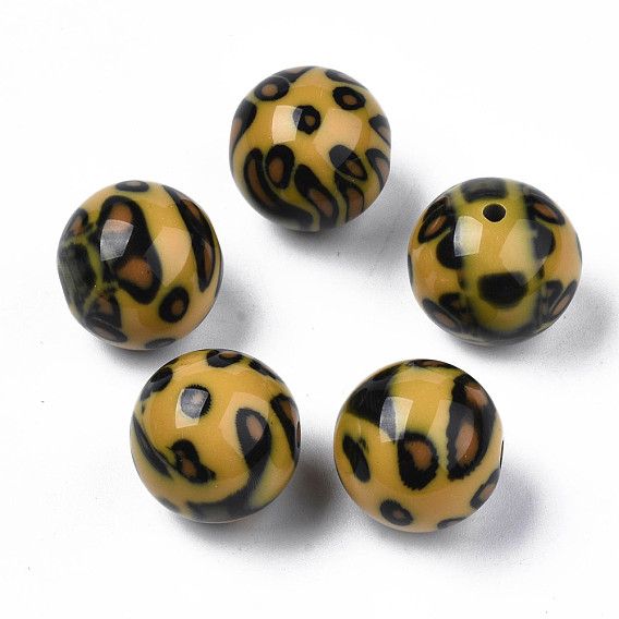 Perles acryliques bicolores, avec motif léopard, pierre d'imitation, ronde