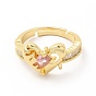 Регулируемое кольцо в форме сердца из розового кубического циркония, украшения из латуни для женщин