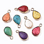 Synthetic Turquoise Pendants, with Light Gold Plated Brass Edge, Teardrop, Dyed