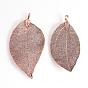 Electroplated Natural Leaf Big Pendants, with Iron Findings
