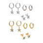 3 Pairs 3 Style Synthetic Shell Star with Enamel Evil Eye Dangle Hoop Earrings, 304 Stainless Steel Stud Earrings for Women