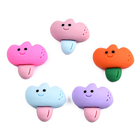 Opaque Resin Cabochons, Flower with Smiling Face Pattern
