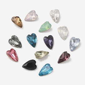 Pointed Back & Back Plated Glass Rhinestone Cabochons, Faceted, Heart