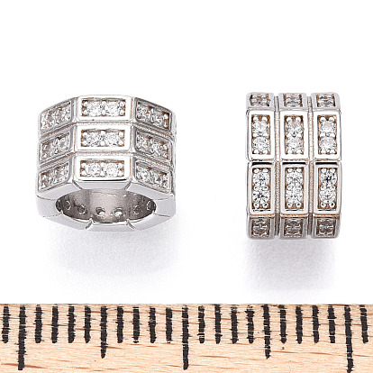 925 perles de zircone cubique micro-pavées en argent sterling, colonne octogonale, sans nickel