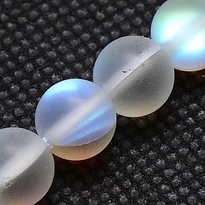 Synthetical Moonstone Beads Strands, Holographic Beads, Dyed, Frosted, Round, Hole: 1mm