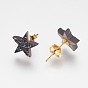 Electroplate Natural Druzy Agate Stud Earrings, with Brass Findings, Star