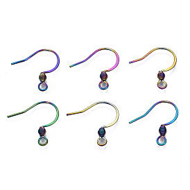 Placage ionique (ip) 304 crochets de boucle d'oreille français en acier inoxydable, crochets de boucle d'oreille plats, fil d'oreille, avec perles et boucle horizontale