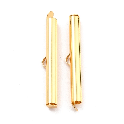 304 Stainless Steel Slide On End Clasp Tubes, Slider End Caps, Real 18K Gold Plated