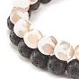 2 pcs 2 ensemble de bracelets de perles de style dzi mala, ensemble de bracelets extensibles en pierre de lave naturelle et agate pour femme
