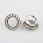 Vintage Adjustable Iron Flower Finger Ring Components Alloy Cabochon Bezel Settings, Cadmium Free & Lead Free, Flat Round Tray: 16mm, 17mm