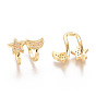 Golden Plated Brass Micro Pave Cubic Zirconia Cuff Earrings, Long-Lasting Plated, Star & Moon