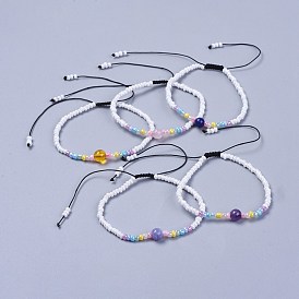 Регулируемые нейлоновые нити детские плетеные браслеты из бисера, с круглыми бусинами из натурального камня и стеклянными бусинами