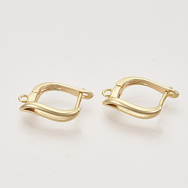 Brass Hoop Earring Findings with Latch Back Closure, Nickel Free, with Horizontal Loop, Real 18K Gold Plated
