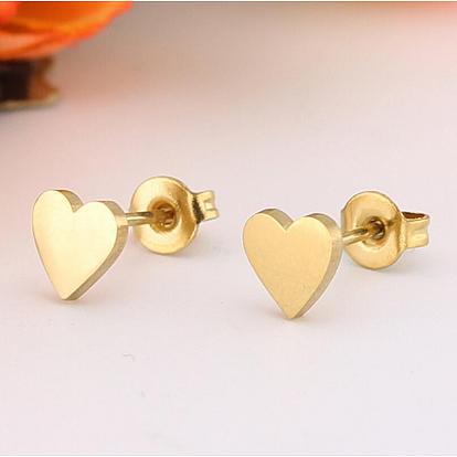 Fashionable Cute Heart-shaped Stainless Steel Earrings - Geometric, Personalized, Peach Heart.