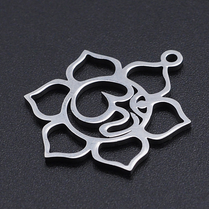 201 Stainless Steel Pendants, Laser Cut Pendants, Flower with Ohm/Aum