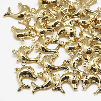 Brass Pendants, Dolphin, Real 18K Gold Plated