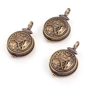 Подвески латуни медальон, плоские круглые с цветком лотоса