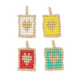 Handmade Loom Pattern Seed Beads, Round Glass Seed Beads, Rectangle with Heart Pendant