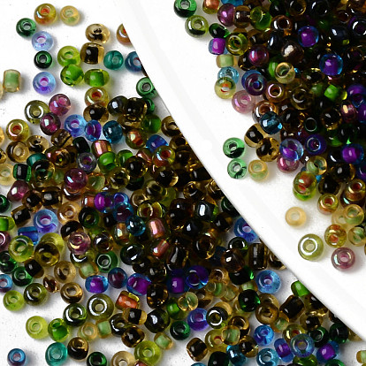 12/0 perles de rocaille de verre, arc-en-ciel de couleurs transparentes, trou rond, ronde