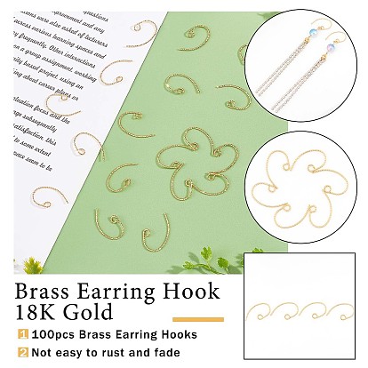PandaHall Elite 100Pcs Brass Earring Hooks, Ear Wire, with 120Pcs Plastic Ear Nuts