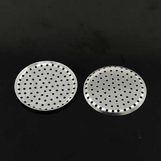 Aluminum Finger Ring/Brooch Sieve Findings, Perforated Disc Settingss, Brooch Findings, 35x1mm, Hole: 1mm