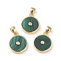 Natural Gemstone Charms, with Golden Brass Findings and Clear Cubic Zirconia, Long-Lasting Plated, Flat Round