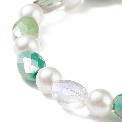 Acrylic Heart & Glass Pearl Beaded Stretch Bracelet for Kids