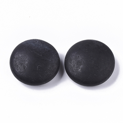 Natural Black Stone Beads, No Hole/Undrilled, Flat Round