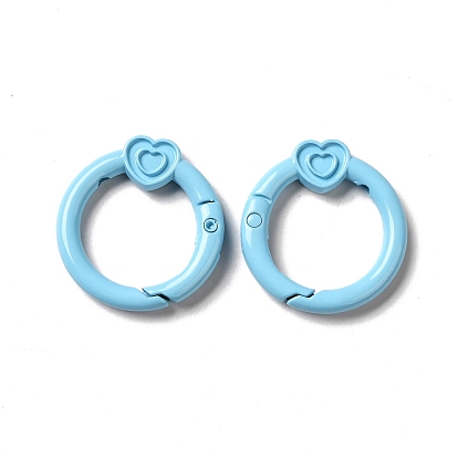 Spray Painted Alloy Spring Gate Rings, Ring with Heart