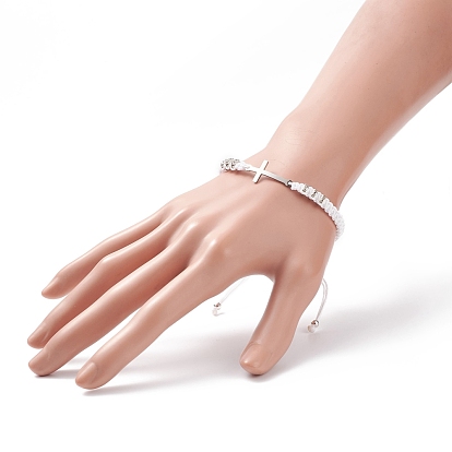 201 Stainless Steel Cross Link Bracelet, Braided Adjustable Bracelets for Women Men