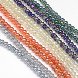 Cristal plaquent perles rondes de fils de verre, couleur arc-en-plaqué, 4mm, Trou: 1mm, Environ 105 pcs/chapelet, 15.7 pouce