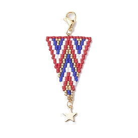MIYUKI Delica Real 24K Gold Plated Pendant Decorations, with 304 Stainless Steel Charms and Lobster Claw Clasps, Triangle