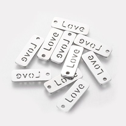304 Stainless Steel Pendants, Rectangle with Word Love