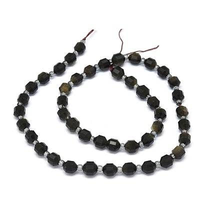 Obsidienne naturelle dorée, brins de perles, avec des perles de rocaille, facette, Toupie, perles de prisme à double pointe