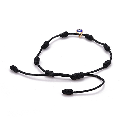 Adjustable Nylon Thread Charm Bracelets, Lampwork Flat Round with Evil Eye