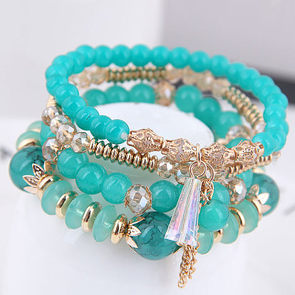 Bohemian Tassel Multi-layer Bracelet with Crystal Beads and Woven Band