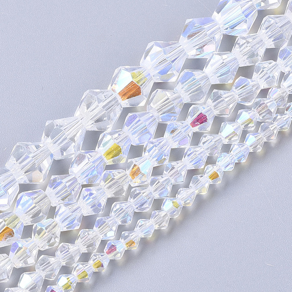 Electroplate Glass Beads Strands, AB Color Half Plated, Faceted, Bicone