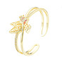 Bracelet manchette ouvert oiseau zircon cubique, véritable 18k bracelet croisé en laiton plaqué or pour femme