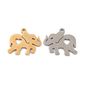 201 Stainless Steel Pendants, Elephant with Heart