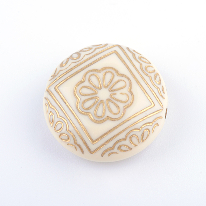 Plat rond avec des perles acryliques fleurs de placage, métal doré enlaça, 21.5x9mm, trou: 2 mm, environ 178 pcs / 500 g