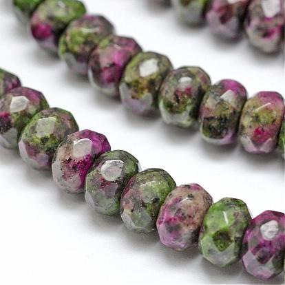 Rubis naturel à facettes en rangs de perles rondelles, teint, 8x5mm, Trou: 1mm, Environ 76 pcs/chapelet, 15.2 pouce
